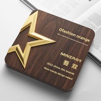 Médaille Pentagramme à Cinq Branches Gravée en Bois Massif Sur Mesure pour Plaques de Coopération Commerciale et de Franchise