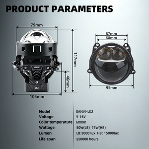 SANVI LK2 Lente de Faro Delantero para Automóvil, Proyector Bi-LED, 9-16V, 6000K, 8000 Lux, Luz Baja, Ventilador de Refrigeración Activo, Conducción Segura - Product Image 5