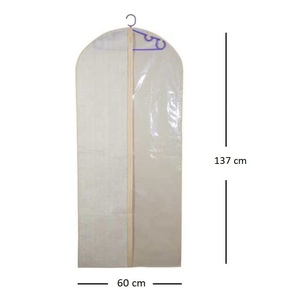 Housse de protection pour vêtements Tnt 137x60 cm beige avec côté transparent et fermeture éclair pour la protection des vêtements - Product Image 2