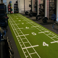 Tapis de gazon artificiel en PE résistant à l'usure de 16 mm avec logo personnalisé OEM, gazon noir pour salle de sport, idéal pour le crossfit, la piste d'entraînement avec traîneau et la musculation