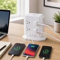Multiprise verticale en forme de cube avec 8 prises américaines, 4 ports USB et 2 ports USB-C PD à charge rapide, protection contre les surtensions, personnalisable avec logo, vente en gros