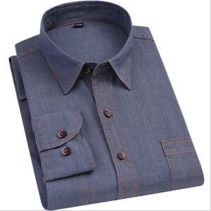 <span class=keywords><strong>Chemise</strong></span> <span class=keywords><strong>en</strong></span> Denim décontracté à manches longues <span class=keywords><strong>en</strong></span> Chambray pur coton pour hommes - Product Image 5