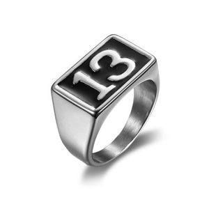 Wholesale Black Enamel Men's Lucky 13 Silvery Color <b>Ring</b> Stainless Steel Biker <b>Ring</b> Fashion Men's Jewelry - Product Image 4