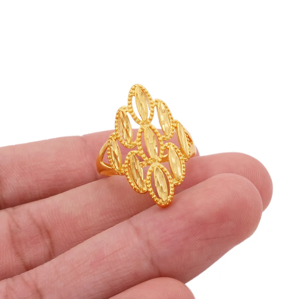 دبي الجديدة 18 كيلو مطلية بالذهب مجوهرات الزفاف الفرنسية يمكن تغيير حجم بضعة خواتم الجواهر خاتم للنساء الزفاف زوجة هدايا