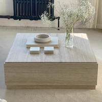 Table basse carrée en travertin naturel minimaliste nordique Mobilier de maison portable au design moderne de luxe pour les petits espaces