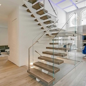 Ace Intérieur <span class=keywords><strong>Marches</strong></span> en bois massif Mono Beam Structure en acier <span class=keywords><strong>Escalier</strong></span> droit avec garde-corps en verre - Product Image 5