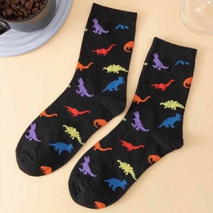 Chaussettes mi-mollet chaudes pour femmes, motif citron de dessin animé simple, ciel étoilé, lune, petites fleurs, dinosaures de dessin animé - Product Image 4