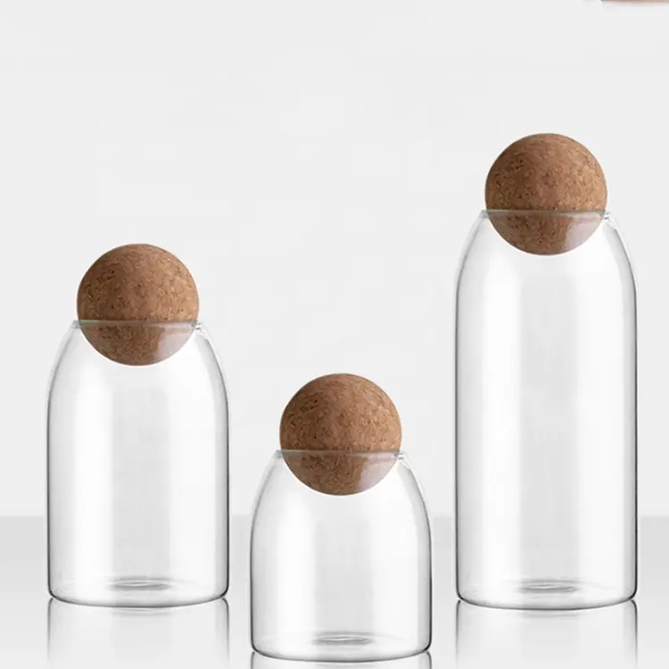 Glass Jars For Storage Food Storage Jars with Wood Lid Cork Stopper Handmade Borosilicate Glass Canister Jar
