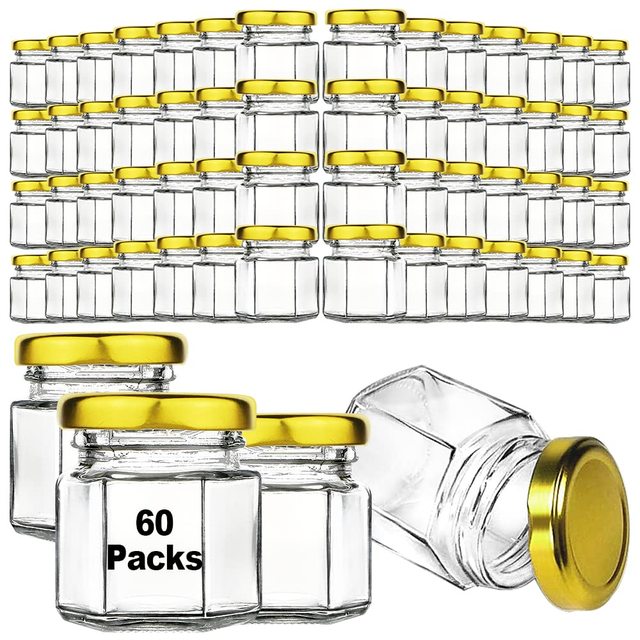 Wholesale Custom Color Style Hexagonal Marple Jam Glass Honey Jar Bottles With Metal Lid for Kitchen Food Container