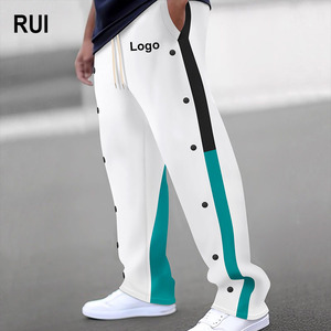 RUIQUWIN 2026 Spring Men's Lightweight Canvas Color Blocked Drawstring Jogging Casual Pants Plus Size Straight <b>Leg</b> Pockets - Product Image 1