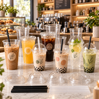 Gobelets en PET personnalisés avec logo imprimé, avec couvercles, gobelets en plastique jetables pour café glacé et boissons froides