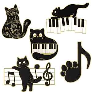 Schwarze Katze Musik Emaille-Anstecknadel Tier Niedliche Musikinstrumente Noten Klavier Brosche Abzeichen Freunde - Product Image 4