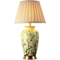Lampe de table en céramique de luxe motifs d'oiseaux floraux porcelaine salon lampe décorative Base en cuivre éclairage à distance à intensité variable