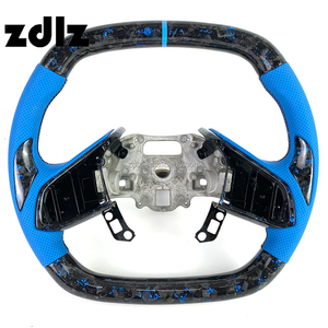 Volante de Fibra de Carbono Forjado en Polvo Azul para Chevrolet Corvette C8 <span class=keywords><strong>Camaro</strong></span>, Personalizado con Cuero Azul Perforado - Product Image 1