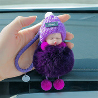 Porte-clés de voiture de vente chaude, porte-clés de poupée endormie mignonne de fille en peluche, porte-clés pendentif de cartable de mode en gros