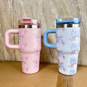 Cheap Wholesale Double Wall Vacuum Insulated Tumbler with Handle 20oz 30oz 40oz Cartoon Cup with lids and straws - Product Image 3