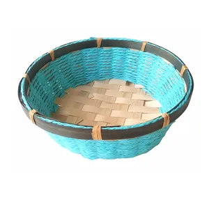Sıcak satış fabrika toptan 8 inç mavi depolama bambu sepet dokuma küçük