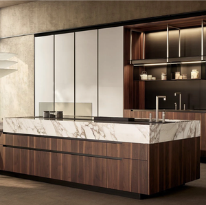 Gabinete de Cocina Moderno de Madera de Palisandro con Encimera de Mármol y Estantes de Vidrio para Uso Residencial de Alta Gama - Product Image 2