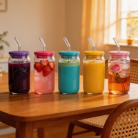 Verres en verre borosilicate en forme de canette de bière de 16 oz pour thé glacé, café glacé, avec couvercle en bambou et paille en verre – Vente en gros