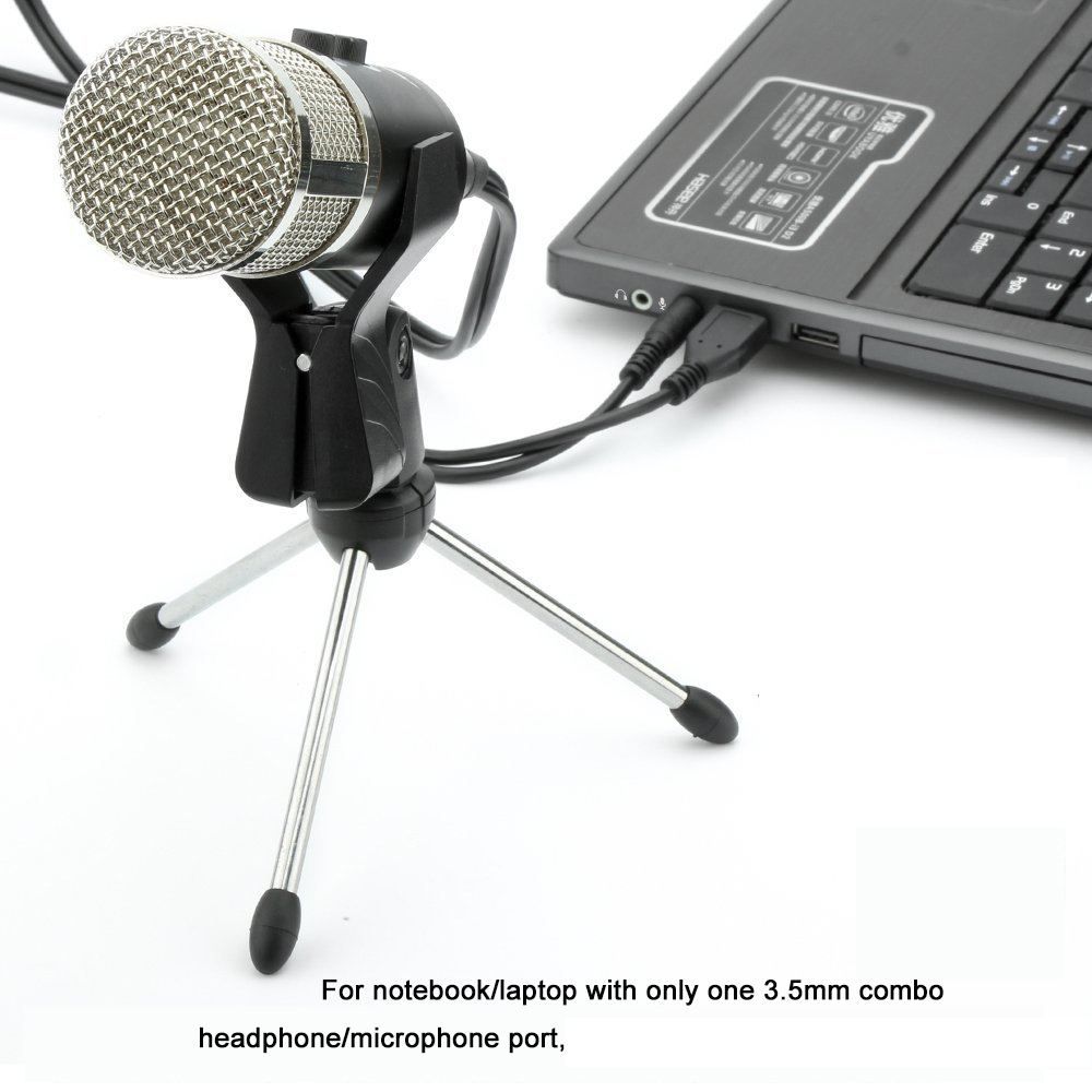 Micrófono condensador para estudio de computadora, soporte con cable de 3,5mm, micrófono USB para PC, Karaoke, grabación de ordenador portátil