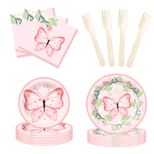 DAMAI Nuevo Diseño Personalizado, Kit de Vajilla de Papel con Diseño de Mariposas, Plato Desechable Rosa para Decoración de Fiestas de Cumpleaños de Niñas - Product Image 5