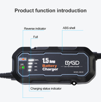 Chargeur intelligent 1,5 A pour batteries au lithium et batteries au plomb 12 V (auto et moto) avec réparation par impulsions et large plage de tension