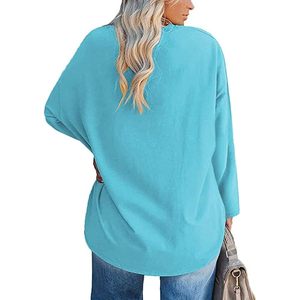Fisoew Camiseta holgada informal de manga larga con cuello redondo para mujer, talla grande - Product Image 2