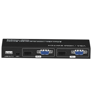 Commutateur <span class=keywords><strong>KVM</strong></span> FJGEAR FJ-VHK202 2x1 <span class=keywords><strong>VGA</strong></span>+<span class=keywords><strong>HDMI</strong></span>, double mode 2-en-1 pour 4K 30Hz, conception compacte idéale pour les environnements multi-appareils - Product Image 1