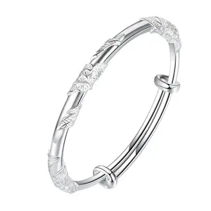 Luxury Designer Fashion S999 Sterling Silver Bangle Chinese Traditional Flower Bracelet For Women Gift Silver Bangle