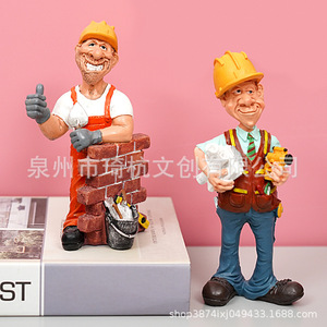 Figura de trabajador de la construcción, resinas sintéticas, decoración de escritorio, regalo de oficina - Product Image 3