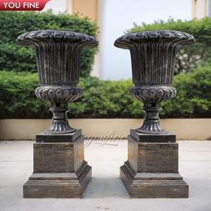 <span class=keywords><strong>Pot</strong></span> de fleurs de jardin en plein air, sculpture de pierre naturelle, Vase de jardinière en marbre noir - Product Image 3