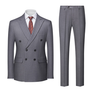 Nouveaux costumes d'affaires coréens à double boutonnage à rayures minces pour hommes deux pièces Double <span class=keywords><strong>tenue</strong></span> de marié de <span class=keywords><strong>mariage</strong></span> d'hôte ouverte - Product Image 4