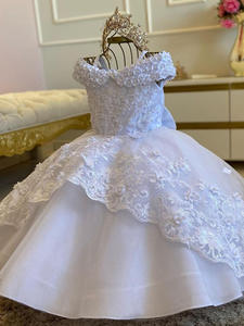 2024 nuovo vestito <span class=keywords><strong>bianco</strong></span> della ragazza del fiore della ragazza vestito trascinante della ragazza del pianoforte <span class=keywords><strong>Costume</strong></span> di compleanno per il vestito di Tulle di nozze Tutu - Product Image 3