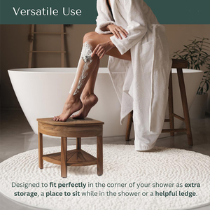 Teak Shower Bench Corner Shower Stool Foot Rest <strong>Bathroom</strong> <strong>Seat</strong> Built-in <strong>Storage</strong> Compartment with Drainage Teak Shower Corner <strong>Seat</strong> - Product Image 3