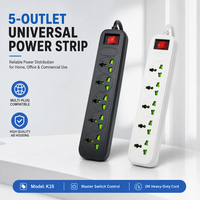 Kabel Ekstensi Stop Kontak Universal 5 Lubang, Kabel 2M yang Dapat Disesuaikan, Distributor Daya untuk Bengkel