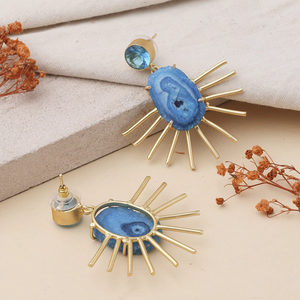 Boucles d'oreilles pendantes en pierre naturelle Druzy plaquées or bleu pour femme, tendance, pour mariage, anniversaire, fête, usage quotidien - Product Image 1
