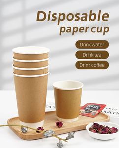 Vaso de Papel Kraft de Pared Simple, Desechable, Biodegradable, para Bebidas Calientes y Frías, con Tapa, Tamaño/Logotipo Personalizado, 6/9/12/14/16 oz - Product Image 3
