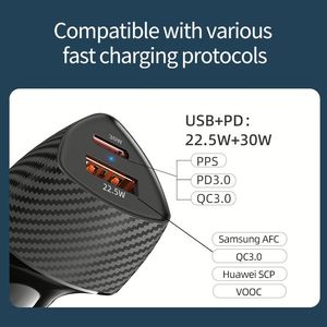 New Arrival Dual Ports Carbon Fiber Chargers Super Fast Charging PD30W Car Charger QC3.0 Car Charger 52.5W Mini Car Charge - Product Image 5