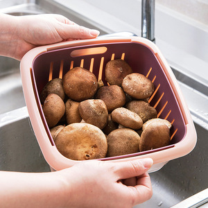 Double Layer <b>Plastic</b> Drain <b>Basket</b> With Lid Sealed For Fruit Vegetable Storage Kitchen Use - Product Image 3