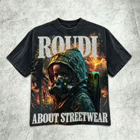 T-shirt Homme Vintage Délavé Oversize avec Logo Personnalisé, Imprimé Graphique Masque, Streetwear Coton Manches Courtes, OEM ODM Vente en Gros