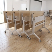 Table pliante extensible en bois avec roulettes et pieds en acier pour salle de classe moderne, formation, conférence, réunion, bureau, avec rangement