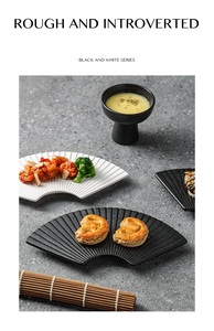 Fan Shaped <b>Ceramic</b> Sushi <b>Plate</b> Porcelain Dessert Serving Dish Irregular Tableware for Restaurant Party - Product Image 6