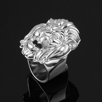 Bague Tête de Lion en Acier Inoxydable Plaqué Argent 925 Style Punk Bijou de Mode Masculin Design Animal Usage Quotidien Fête et Anniversaire