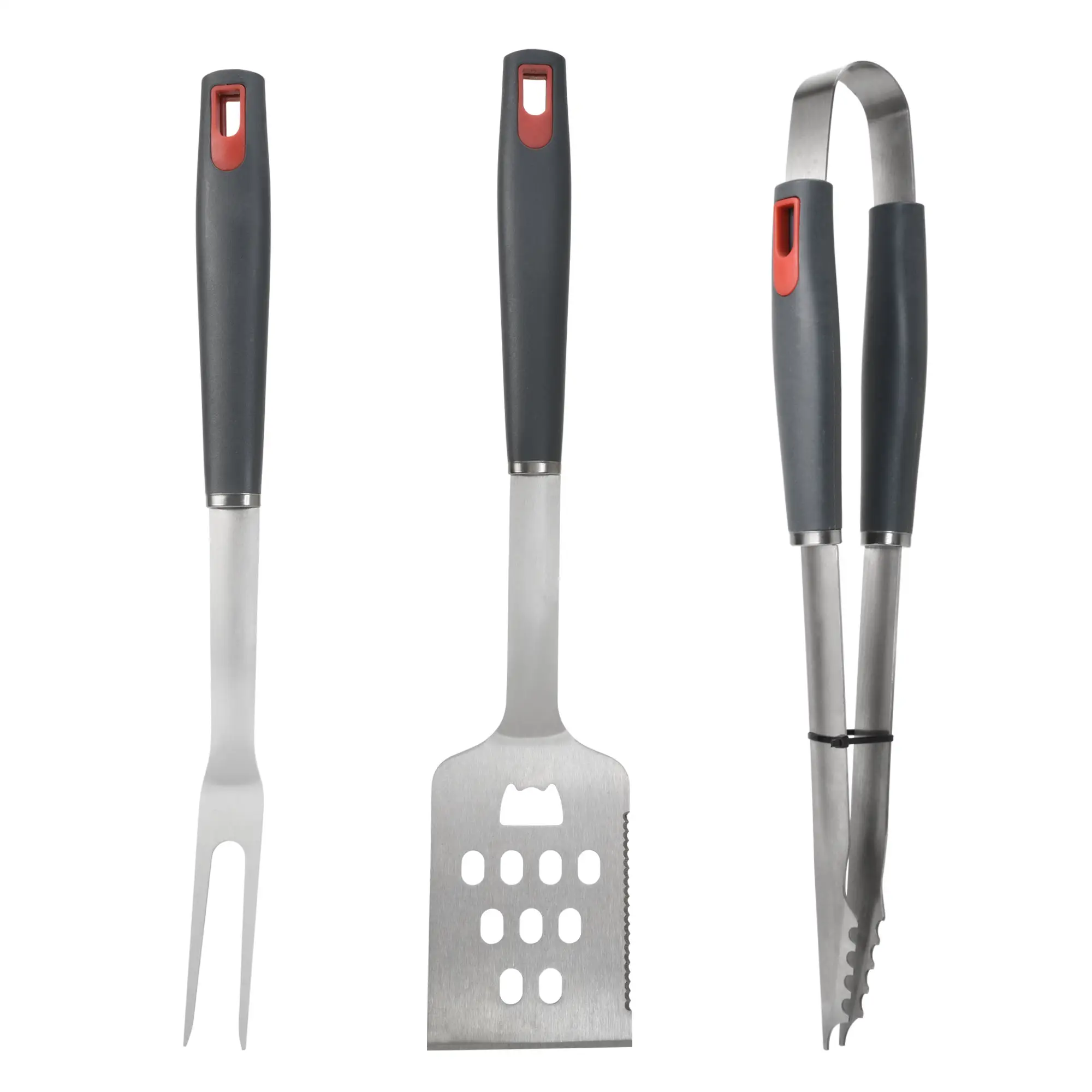 3pc Accessoires de gril Outils de gril en acier inoxydable Set d'outils de barbecue avec spatule Fourchette Pince de barbecue