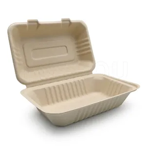 LuzhouPack 900ml 9 pulgadas microondas seguro a prueba de fugas Eco Bagasse Biodegradable desechable Catering Box para el almuerzo