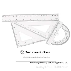 20 cm Scales Transparent Plastic Student Ruler <strong>Set</strong> Four-Piece Protractor Straight Ruler &amp; Triangle Ruler <strong>Geometric</strong> Kit - Product Image 5