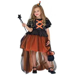 Robes de princesse enfants 7 robe costumes d'Halloween pour les filles princesse manches à bulles et train robe d'Halloween pour filles