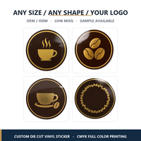 Autocollant en vinyle adhésif découpé sur mesure pour les étiquettes d'emballage de café et de boissons, résistant à l'huile, certifié RoHS, logo personnalisé