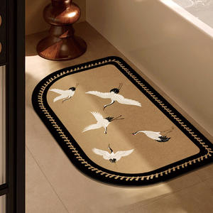 Alfombra de baño estilo vintage ovalada antideslizante con diseño de grulla para baños - Product Image 1