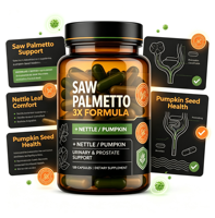 Capsules sous Marque Blanche OEM Formule 3X Saw Palmetto avec Ortie et Citrouille pour le Soutien de la Prostate et des Voies Urinaires